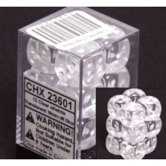 Chessex: Translucent - 16Mm D6 Clear/White Dice Block (12 Dice)