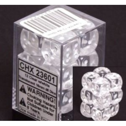 Chessex: Translucent - 16Mm D6 Clear/White Dice Block (12 Dice)
