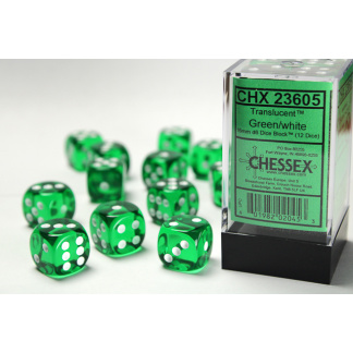 Chessex: Translucent - 16Mm D6 Green/White Dice Block (12 Dice)