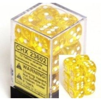 Chessex: Translucent - 12mm d6 Yellow/white Dice Block (36 Dice)