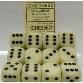 Chessex: Opaque - 16Mm D6 Ivory/Black Dice Block (12 Dice)