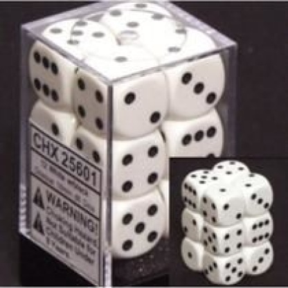 Chessex: Opaque - 16Mm D6 White/Black Dice Block (12 Dice)