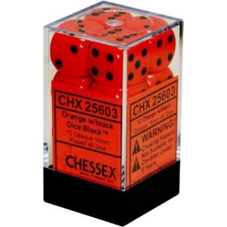 Chessex: Opaque - 16Mm D6 Orange/Black Dice Block (12 Dice)