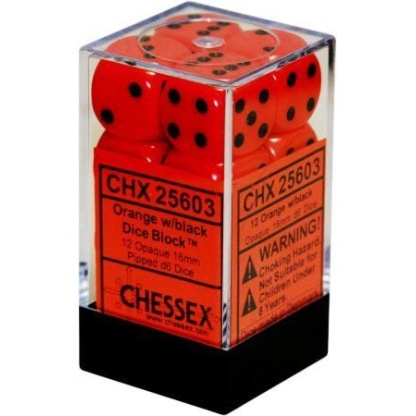 Chessex: Opaque - 16Mm D6 Orange/Black Dice Block (12 Dice)