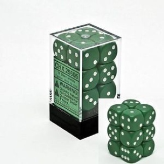 Chessex: Opaque - 16Mm D6 Green/White Dice Block (12 Dice)