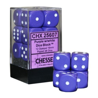 Chessex: Opaque - 16Mm D6 Purple/White Dice Block (12 Dice)