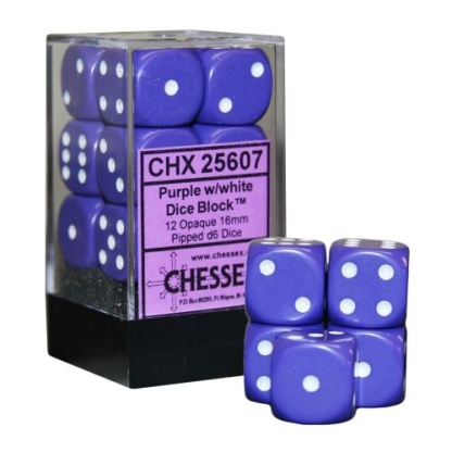 Chessex: Opaque - 16Mm D6 Purple/White Dice Block (12 Dice)