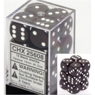 Chessex: Opaque - 16Mm D6 Black/White Dice Block (12 Dice)