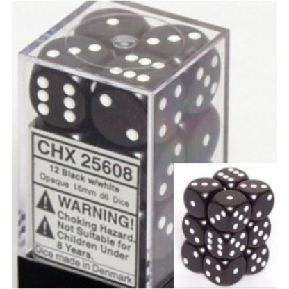 Chessex: Opaque - 16Mm D6 Black/White Dice Block (12 Dice)