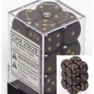 Chessex: Opaque - 16Mm D6 Black/Gold Dice Block (12 Dice)