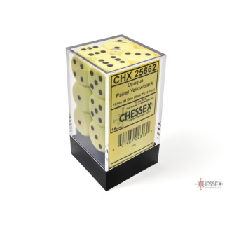 Chessex: Opaque - 16Mm D6 Pastel Yellow/Black Dice Block (12 Dice)