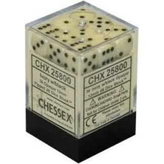 Chessex: Opaque - 12mm d6 Ivory/black Dice Block (36 Dice)