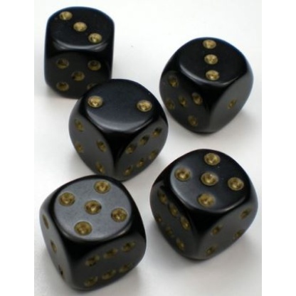 Chessex: Opaque - 12mm d6 Black/gold Dice Block (36 Dice)