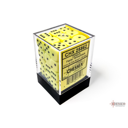 Chessex: Opaque - 12mm d6 Pastel Yellow/black Dice Block (36 Dice)