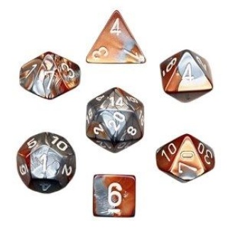 Chessex: Gemini - Polyhedral Copper-Steel/white 7-Die Set