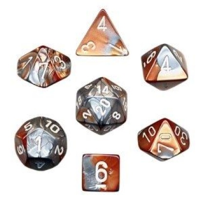 Chessex: Gemini - Polyhedral Copper-Steel/white 7-Die Set