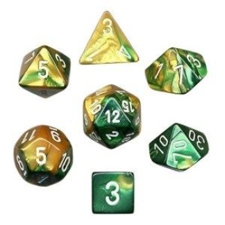 Chessex: Gemini - Polyhedral Gold-Green/white 7-Die Set