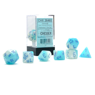 Chessex: Gemini - Polyhedral Pearl Turquoise-White/blue Luminary 7-Die Set
