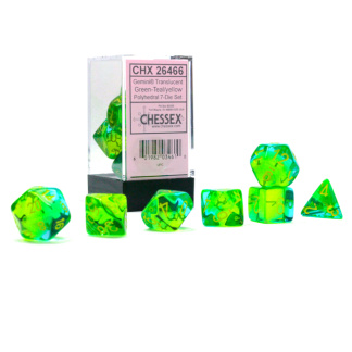 Chessex: Gemini - Polyhedral Translucent - Green-Teal/yellow 7-Die Set
