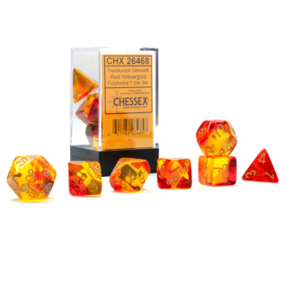 Chessex: Gemini - Polyhedral Translucent - Red-Yellow/gold 7-Die Set