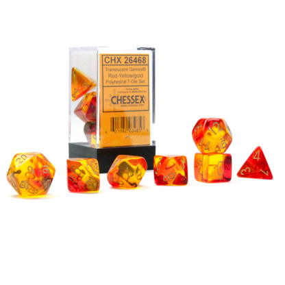 Chessex: Gemini - Polyhedral Translucent - Red-Yellow/gold 7-Die Set