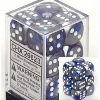Chessex: Gemini - 16Mm D6 Blue-Steel/White Dice Block (12 Dice)