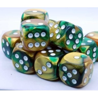 Chessex: Gemini - 16mm d6 Gold-Green/white Dice Block (12 dice)
