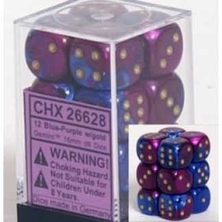 Chessex: Gemini - 16Mm D6 Blue-Purple/Gold Dice Block (12 Dice)