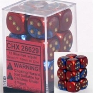 Chessex: Gemini - 16Mm D6 Blue-Red/Gold Dice Block (12 Dice)