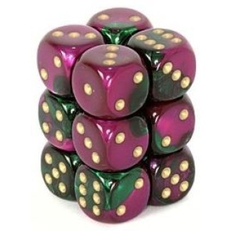 Chessex: Gemini - 16Mm D6 Green-Purple/Gold Dice Block (12 Dice)