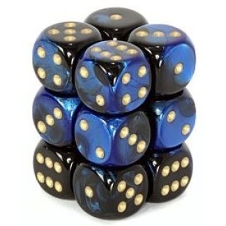 Chessex: Gemini - 16Mm D6 Black-Blue/Gold Dice Block (12 Dice)