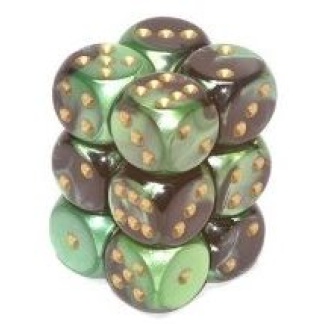 Chessex: Gemini - 16Mm D6 Black-Green/Gold Dice Block (12 Dice)