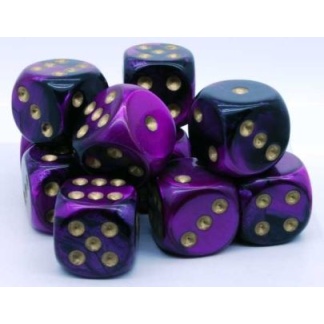 Chessex: Gemini - 16Mm D6 Black-Purple/Gold Dice Block (12 Dice)