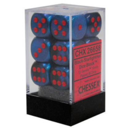 Chessex: Gemini - 16Mm D6 Black-Starlight/Red Dice Block (12 Dice)