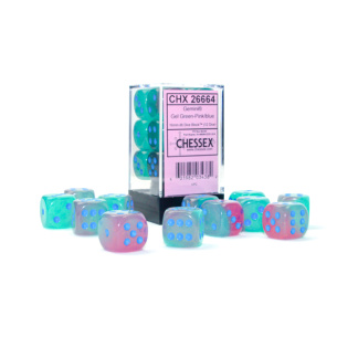Chessex: Gemini - 16Mm D6 Gel Green-Pink/Blue Luminary Dice Block (12 Dice)