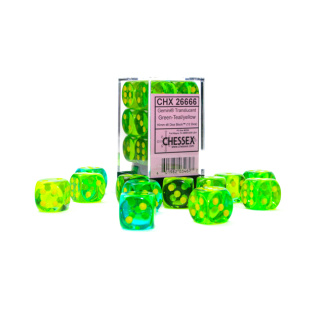 Chessex: Gemini - 16Mm D6 Translucent - Green-Teal/Yellow Dice Block (12 Dice)