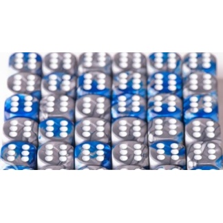 Chessex: Gemini - 12mm d6 Blue-Steel/white Dice Block (36 Dice)
