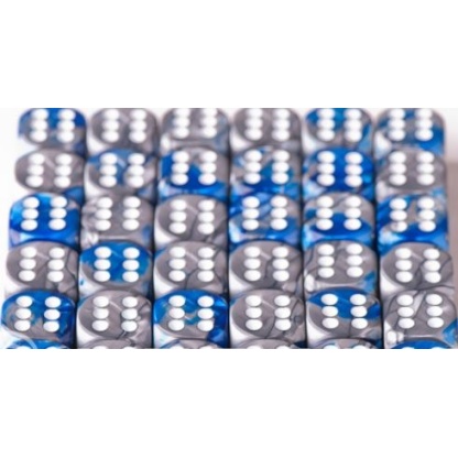Chessex: Gemini - 12mm d6 Blue-Steel/white Dice Block (36 Dice)
