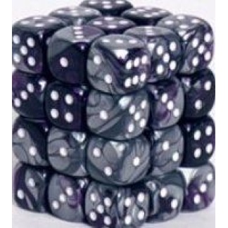 Chessex: Gemini - 12mm d6 Purple-Steel/white Dice Block (36 Dice)