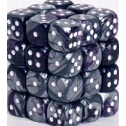 Chessex: Gemini - 12mm d6 Purple-Steel/white Dice Block (36 Dice)