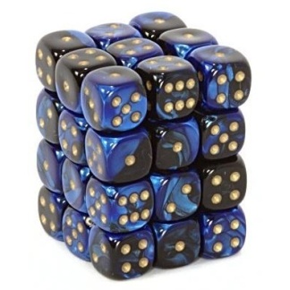 Chessex: Gemini - 12mm d6 Black-Blue/gold Dice Block (36 Dice)