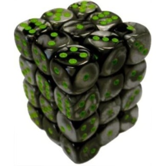 Chessex: Gemini - 12mm d6 Black-Grey/green Dice Block (36 Dice)