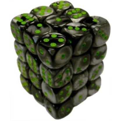 Chessex: Gemini - 12mm d6 Black-Grey/green Dice Block (36 Dice)