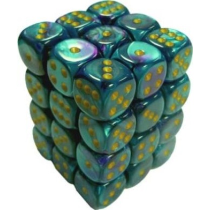 Chessex: Gemini - 12mm d6 Purple-Teal/gold Dice Block (36 Dice)
