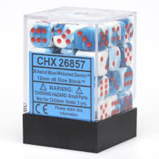 Chessex: Gemini - 12mm d6 Astral Blue-White/red Dice Block (36 Dice)