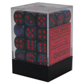 Chessex: Gemini - 12mm d6 Black-Starlight/red Dice Block (36 Dice)