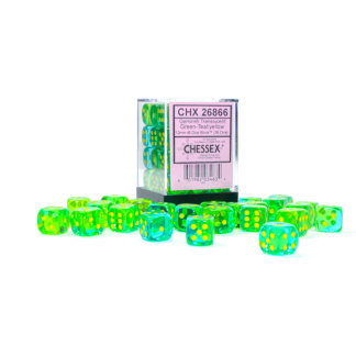 Chessex: Gemini - 12mm d6 Translucent - Green-Teal/yellow Dice Block (36 Dice)