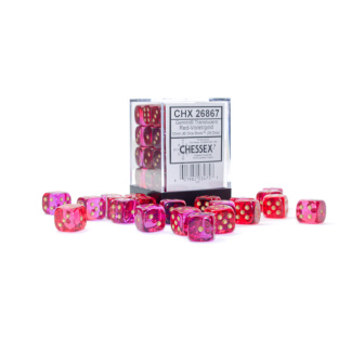 Chessex: Gemini - 12mm d6 Translucent - Red-Violet/gold Dice Block (36 Dice)