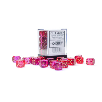 Chessex: Gemini - 12mm d6 Translucent - Red-Violet/gold Dice Block (36 Dice)
