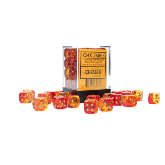 Chessex: Gemini - 12mm d6 Translucent - Red-Yellow/gold Dice Block (36 Dice)